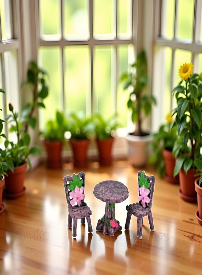Tnyvm Miniature Furniture Set, Mini Table and Chairs, Wooden Garden Decor for Tiny Houses, Micro Landscape Accessories (C-1) - Image 4