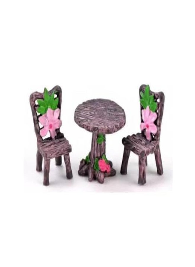 Tnyvm Miniature Furniture Set, Mini Table and Chairs, Wooden Garden Decor for Tiny Houses, Micro Landscape Accessories (C-1) - Image 1