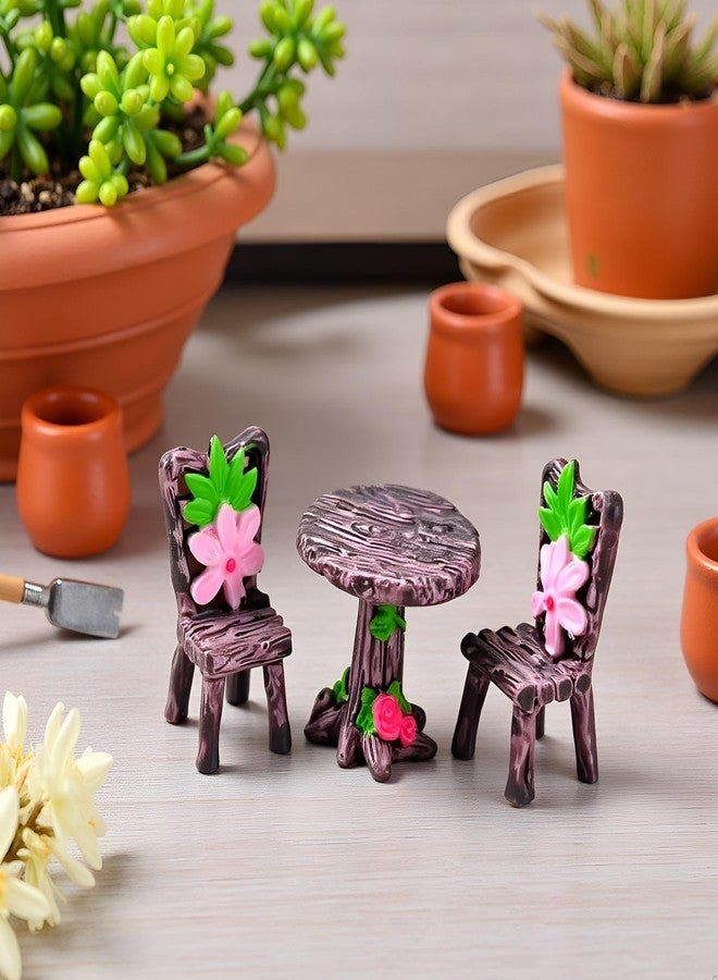 Tnyvm Miniature Furniture Set, Mini Table and Chairs, Wooden Garden Decor for Tiny Houses, Micro Landscape Accessories (C-1) - Image 5