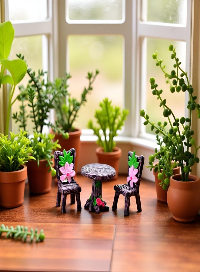 Tnyvm Miniature Furniture Set, Mini Table and Chairs, Wooden Garden Decor for Tiny Houses, Micro Landscape Accessories (C-1) - Image 2