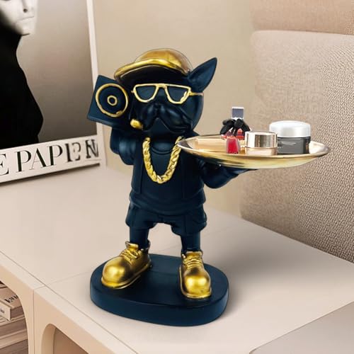 Bianco Polyresin Rapper Bulldog Storage Tray Stand | Dog Key Holder Decorative Sculpture | Luxurious Multipurpose Dog Statue for Home Decor, Office, Bar, Side Table, Gift | Dog Figurine Tray Stand - Image 3