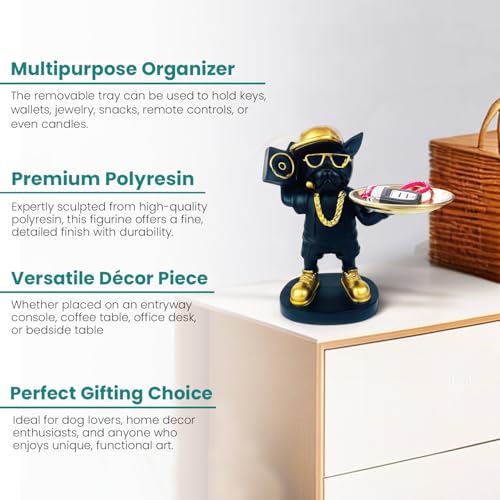 Bianco Polyresin Rapper Bulldog Storage Tray Stand | Dog Key Holder Decorative Sculpture | Luxurious Multipurpose Dog Statue for Home Decor, Office, Bar, Side Table, Gift | Dog Figurine Tray Stand - Image 5