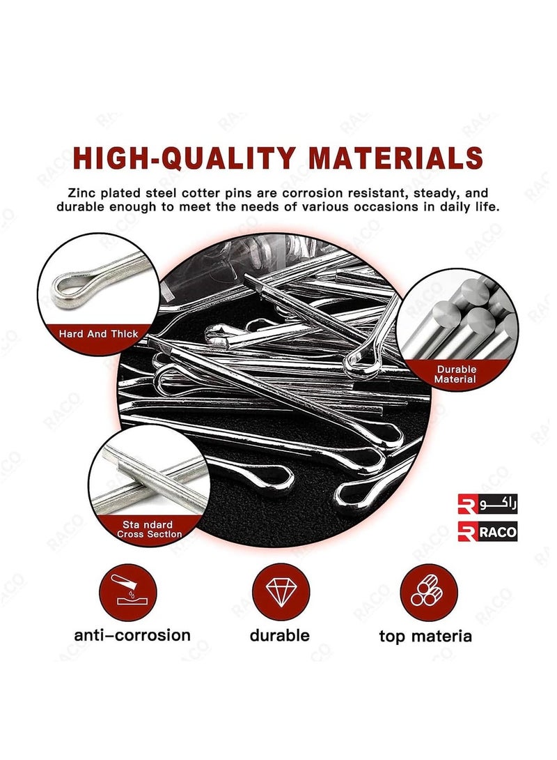 RACO RACO Cotter Pin Clip Assortment Pin Clip Key Fastener Fitting Kit, Heavy Duty Zinc Plated Split Pin Fastener Clip Straight Hairpin 555Pcs  - Image 3