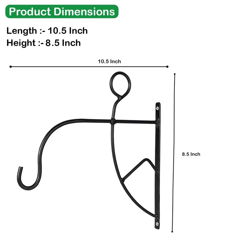 ORILEY حامل نبات معلق مزخرف معدني خطاف حائط حامل داخلي خارجي للأصص، أجراس الرياح، الأواني، الفوانيس، مغذيات الطيور (عبوة من 2، أسود) - Image 2