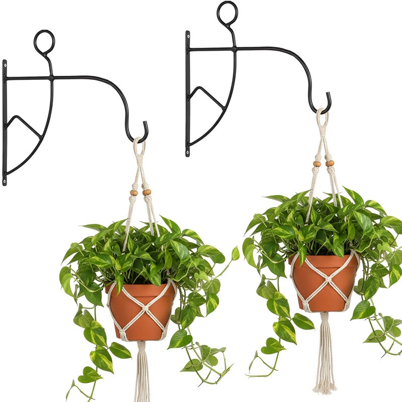 ORILEY حامل نبات معلق مزخرف معدني خطاف حائط حامل داخلي خارجي للأصص، أجراس الرياح، الأواني، الفوانيس، مغذيات الطيور (عبوة من 2، أسود) - Image 1