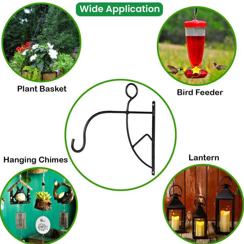 ORILEY حامل نبات معلق مزخرف معدني خطاف حائط حامل داخلي خارجي للأصص، أجراس الرياح، الأواني، الفوانيس، مغذيات الطيور (عبوة من 2، أسود) - Image 3