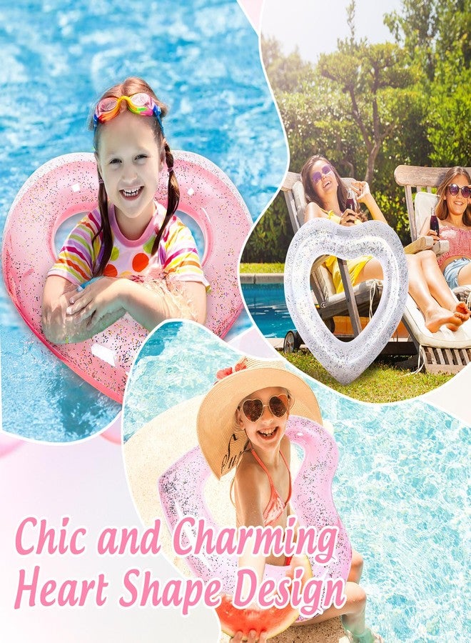 Whaline 3Pcs Inflatable Heart Pool Float with Glitter Inside Rose Gold Pink White Swim Heart Shaped Pool Rings Float Loungers Tube for Summer Swimming Pool Beach Bachelorette Party, 47.3 x 39.4 Inch - Image 4