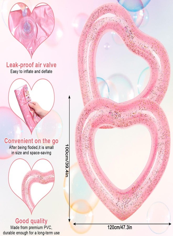 Whaline 3Pcs Inflatable Heart Pool Float with Glitter Inside Rose Gold Pink White Swim Heart Shaped Pool Rings Float Loungers Tube for Summer Swimming Pool Beach Bachelorette Party, 47.3 x 39.4 Inch - Image 2