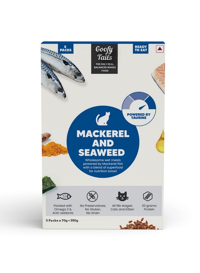 جووفى تريلز طعام القطط الرطب والقطط الصغيرة من Goofy Tails، سمك الماكريل والأعشاب البحرية 350 جم (70 جم × 5 أكياس)، خالٍ من المواد الحافظة والغلوتين والحبوب، طعام قطط رطب متوازن، مدعم بالتورين مع أوميجا 3 ومضادات الأكسدة - Image 1