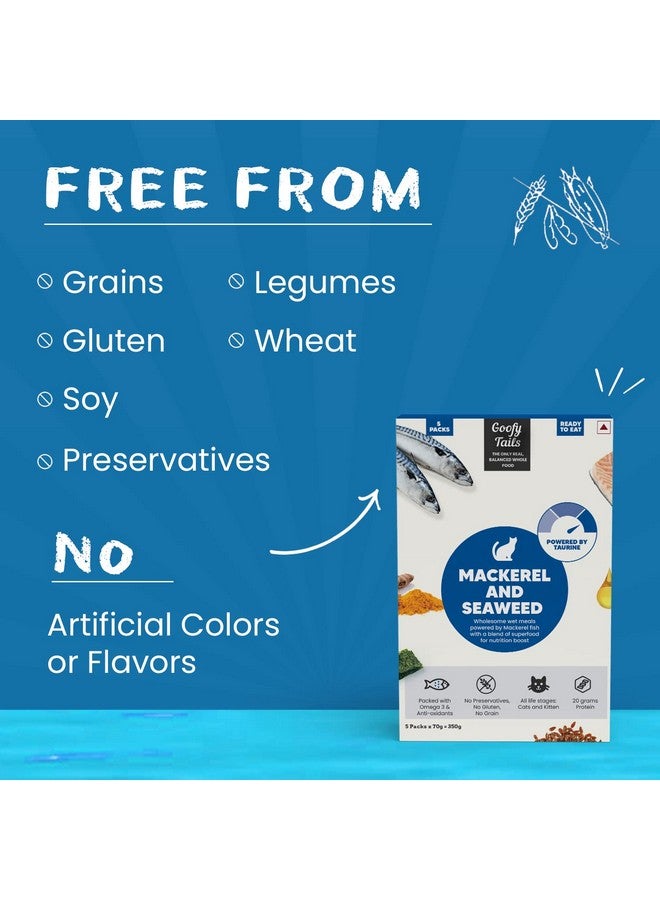 جووفى تريلز طعام القطط الرطب والقطط الصغيرة من Goofy Tails، سمك الماكريل والأعشاب البحرية 350 جم (70 جم × 5 أكياس)، خالٍ من المواد الحافظة والغلوتين والحبوب، طعام قطط رطب متوازن، مدعم بالتورين مع أوميجا 3 ومضادات الأكسدة - Image 2