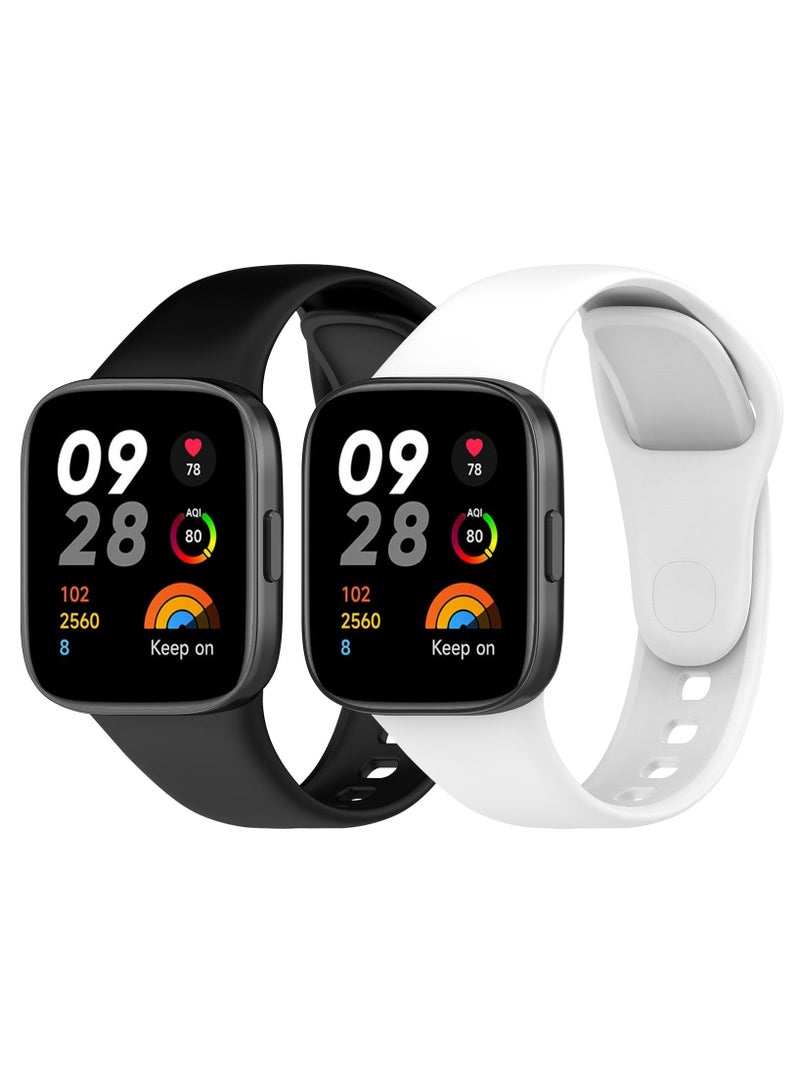 (Pack of 2) Wristbands Soft and Breathable Silicone Strap Compatible with Xiaomi Redmi Watch 3 Wristbands Replacement Bands - Black/White - Image 1