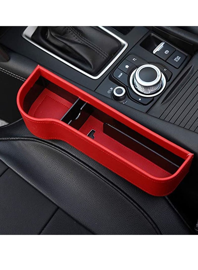 Yuwell Car Seat Organizer, Car Seat Gap Filler Car Seat Gap Organizer Storage Box Cup Holder Multifunctional Gap Filler Premium PU Leather Car Console Left Side Pocket Red