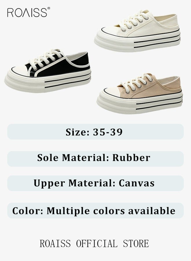 roaiss Women Classic Platform Canvas Shoes, Low Top Lace up Board Shoes with 2 Ways to Wear, Casual Versatile Sneakers for Ladies, Comfy Flat Shoes with Non-slip Soles, Suitable for Daily Wear and Outdoor Activities - Image 5