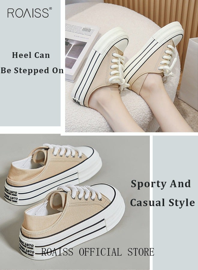 roaiss Women Classic Platform Canvas Shoes, Low Top Lace up Board Shoes with 2 Ways to Wear, Casual Versatile Sneakers for Ladies, Comfy Flat Shoes with Non-slip Soles, Suitable for Daily Wear and Outdoor Activities - Image 2