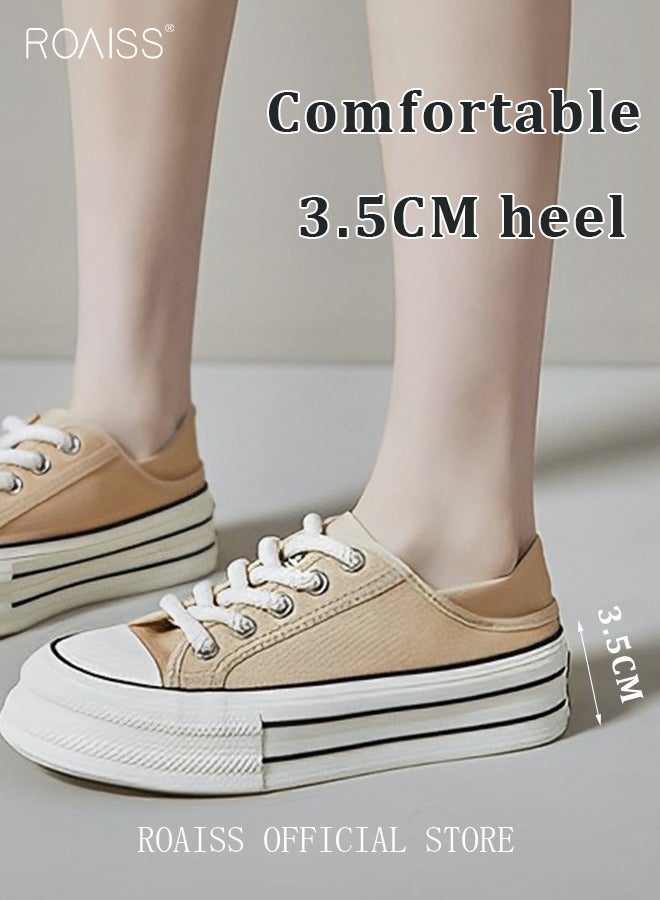 Women Classic Platform Canvas Shoes, Low Top Lace up Board Shoes with 2 Ways to Wear, Casual Versatile Sneakers for Ladies, Comfy Flat Shoes with Non-slip Soles, Suitable for Daily Wear and Outdoor Activities