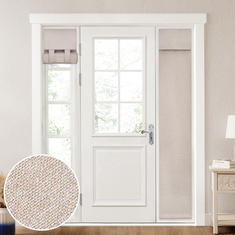 HOMEIDEAS HOMEIDEAS 100% Linen Blackout Sidelight Curtains for Front Door  Side Door Window Curtains  Small Window Thermal Insulated Covering  1 Panel  W12 X L68 Inch  Natural - Image 1