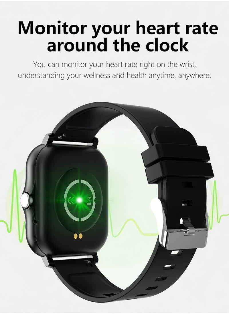 Generic - Smartwatch for Men and Women, 1.69" Screen with Heart Rate Monitor, Oximeter (SpO2), Pedometer, Sleep Monitor, IP68 Waterproof Smart Watch for Android and iOS, Black - Image 1