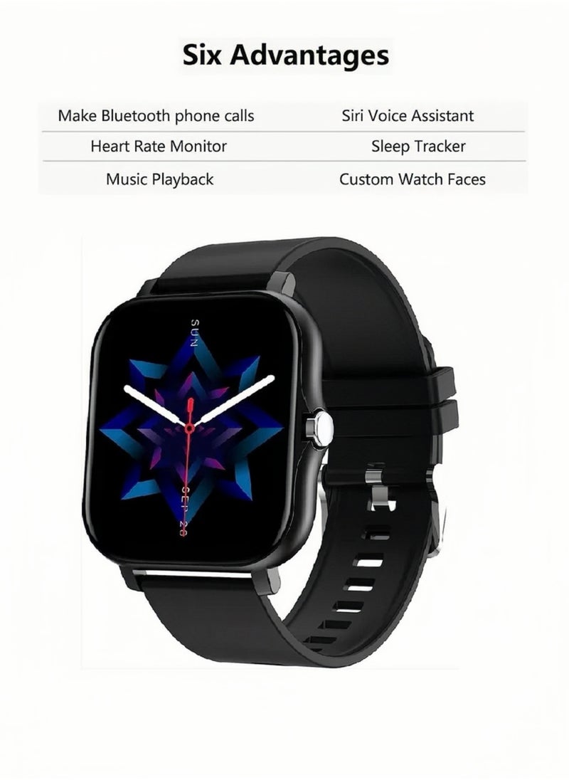 Generic - Smartwatch for Men and Women, 1.69" Screen with Heart Rate Monitor, Oximeter (SpO2), Pedometer, Sleep Monitor, IP68 Waterproof Smart Watch for Android and iOS, Black - Image 1