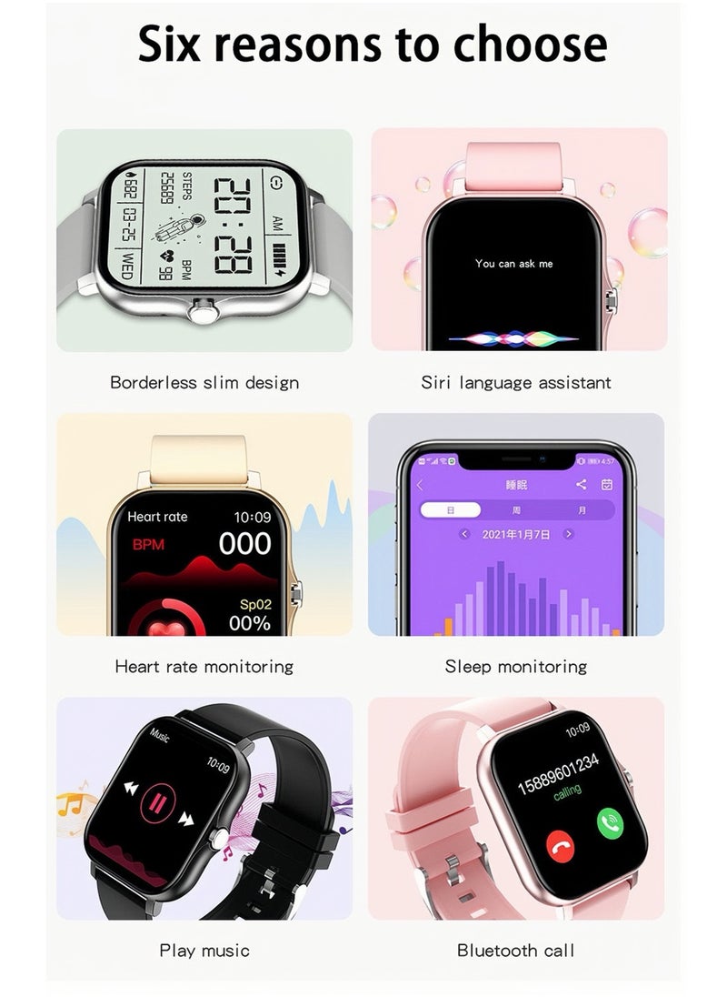 Generic - Smartwatch for Men and Women, 1.69" Screen with Heart Rate Monitor, Oximeter (SpO2), Pedometer, Sleep Monitor, IP68 Waterproof Smart Watch for Android and iOS, Black - Image 1