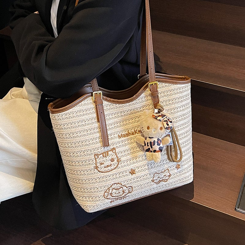 Fashionable Large Capacity Straw Woven Tote Bag - Image 2