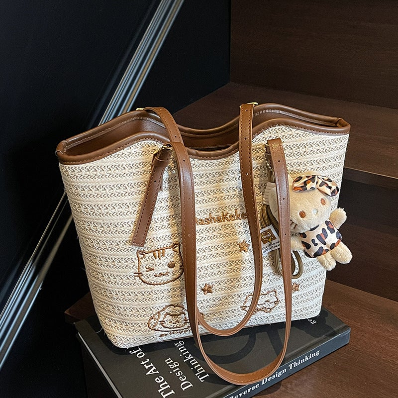 Fashionable Large Capacity Straw Woven Tote Bag - Image 1