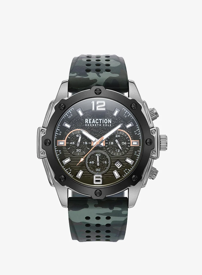Kenneth Cole Reaction Chronograph Gents Watch With Camo Green Silicon Strap 43.5mm - KRWGO9007002