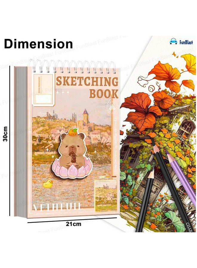 FunBlast Sketching Book for Artist, A3 Thickened Sketchpad for Artist, Students Hand-Painted Colored Lead Picture Album Sketch Book for Painting, Drawing, Art & Craft Work (Capybara, A3) - Image 3