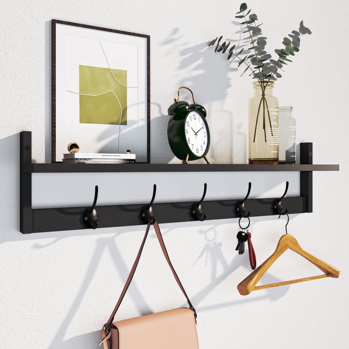WALL HOOKS WITH SHELF ENTRYWAY HANGING WOOD COAT HOOKS WITH SHELF WALLMOUNTED COAT HOOK RACK WITH 5 DUAL HOOKS FOR BATHROOM LIVING ROOM BEDROOM STYLISH