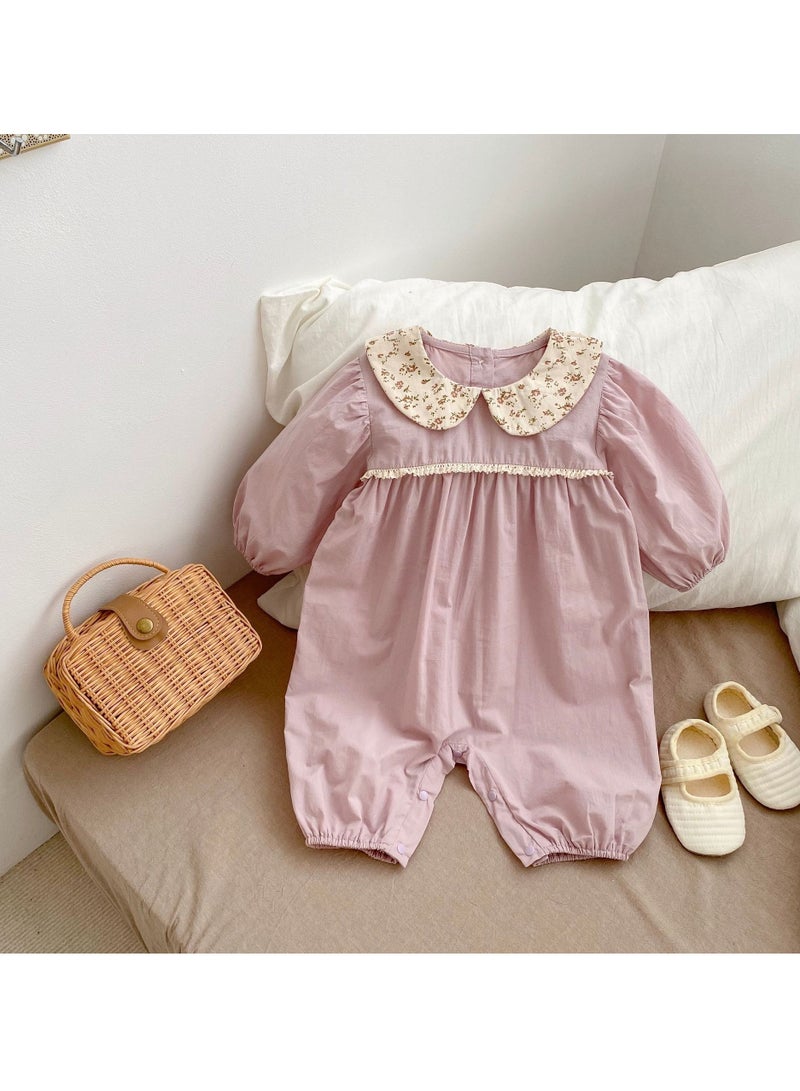 Baby Girl's Floral Collared Baggy Long Coat 
