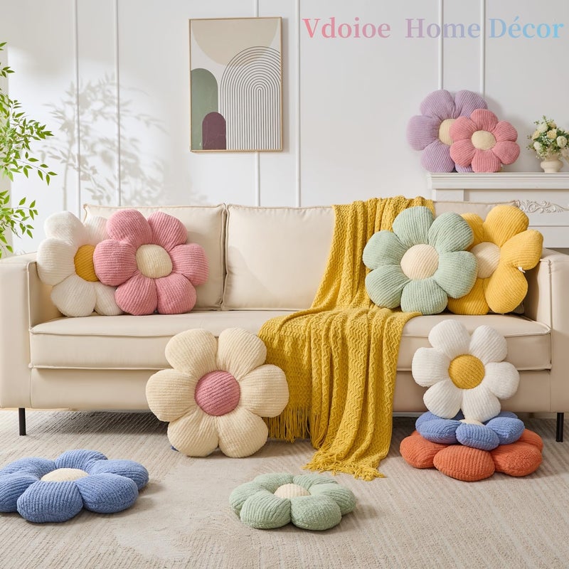 Vdoioe Flower Pillow, 15.75" Blue Throw Pillows Cute Daisy Decorative Pillow Cushion Seating Home Decorative for Bed, Sofa, Couch - Image 3