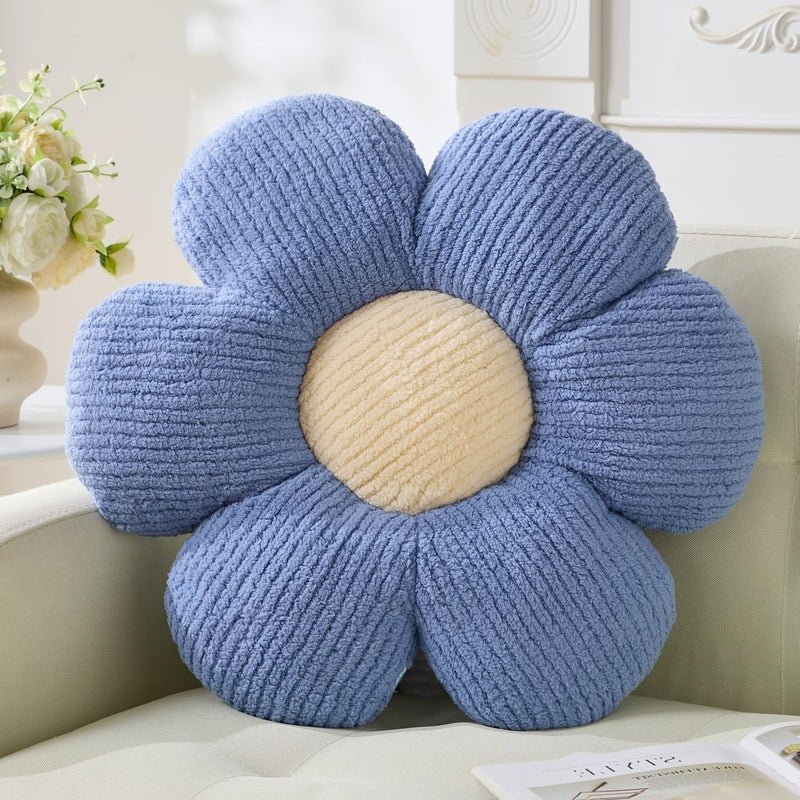Vdoioe Flower Pillow, 15.75" Blue Throw Pillows Cute Daisy Decorative Pillow Cushion Seating Home Decorative for Bed, Sofa, Couch - Image 1
