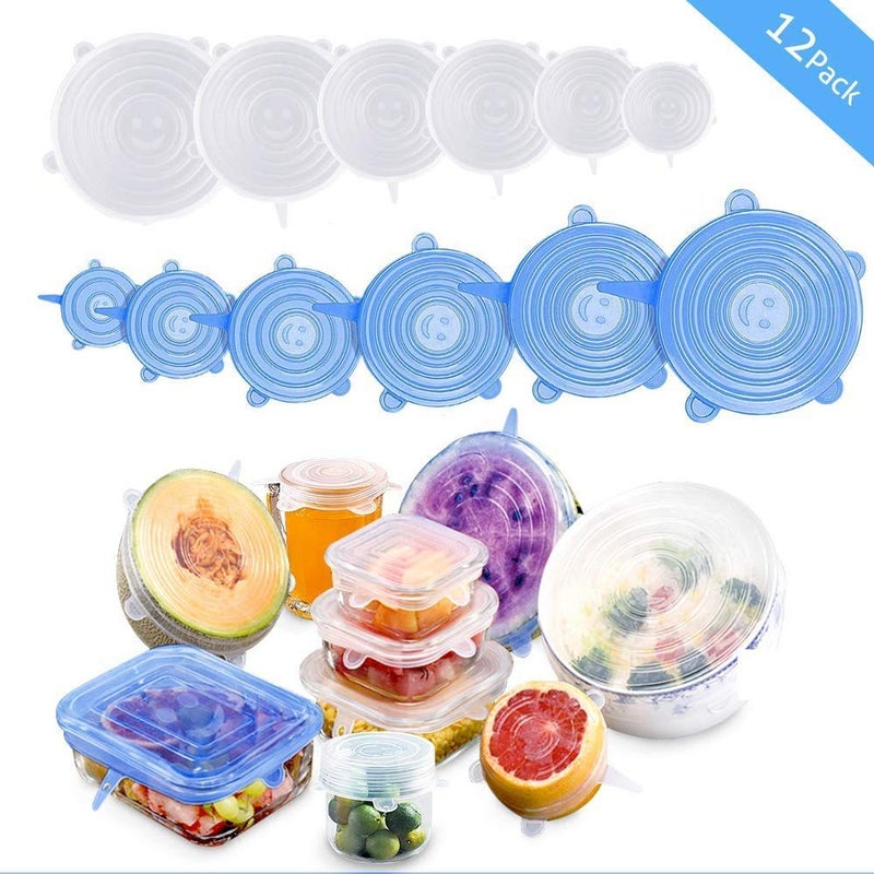 EUGLE MART Eugle Mart Silicone Stretch Lids Silicone Stretch Lids and Food Covers BPA-Free Food Grade Silicone Eco-Friendly Reusable Durable and Expandable Lids Various Sizes and Shapes Cover, 12 Pack  - Image 2