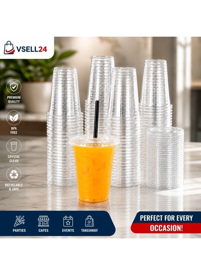 vsell24 1000PCS 16oz Clear Plastic Disposable Cups with Flat Lids –Cold Drink Cups for Smoothies, Iced Coffee, Juice, Bubble Tea & Parties - Image 4
