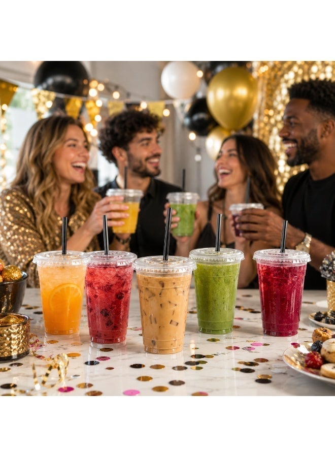 vsell24 1000PCS 16oz Clear Plastic Disposable Cups with Flat Lids –Cold Drink Cups for Smoothies, Iced Coffee, Juice, Bubble Tea & Parties - Image 3