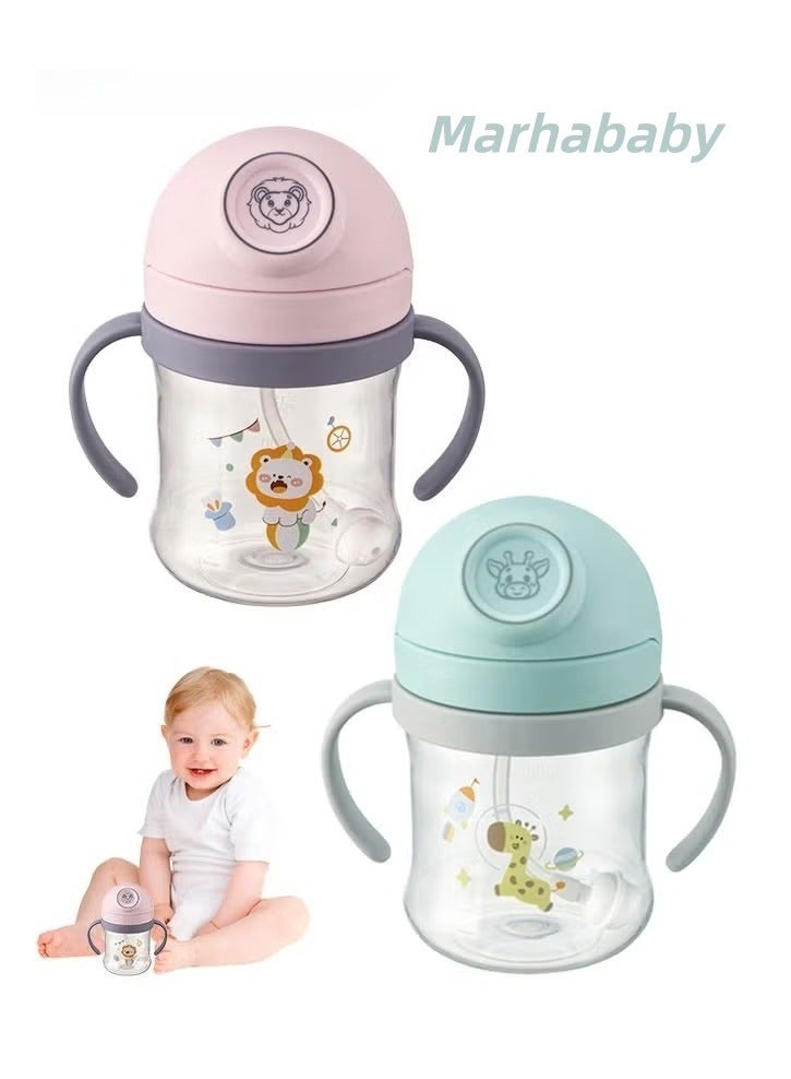 MARHABABY 2PCS Baby Sippy Cups with Straw, Baby Water Bottle, Training Cup with Handles for Toddlers, Boys and Girls - Image 1
