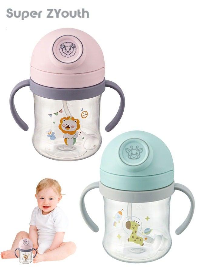 MARHABABY 2PCS Baby Sippy Cups with Straw, Baby Water Bottle, Training Cup with Handles for Toddlers, Boys and Girls - Image 2