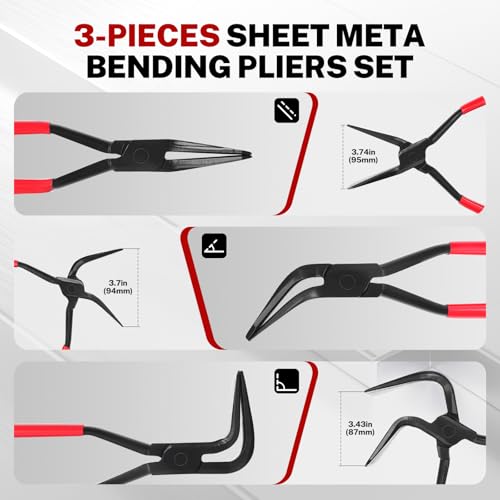 BILITOOLS 3-Piece Hand Seamer Sheet Metal Tools, Sheet Metal Bending Pliers Set Straight, 45° & 90° Bending Tool Comfort with Grip Handle - Image 2