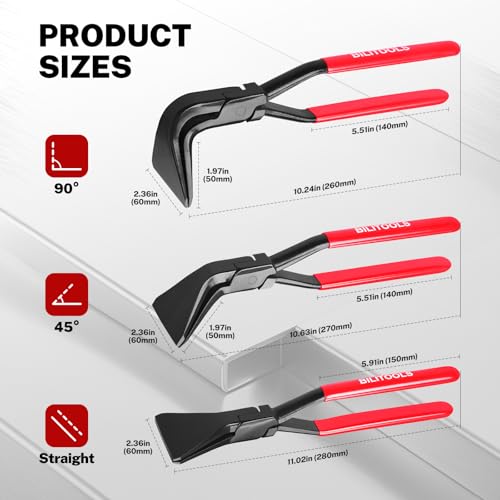 BILITOOLS 3-Piece Hand Seamer Sheet Metal Tools, Sheet Metal Bending Pliers Set Straight, 45° & 90° Bending Tool Comfort with Grip Handle - Image 4