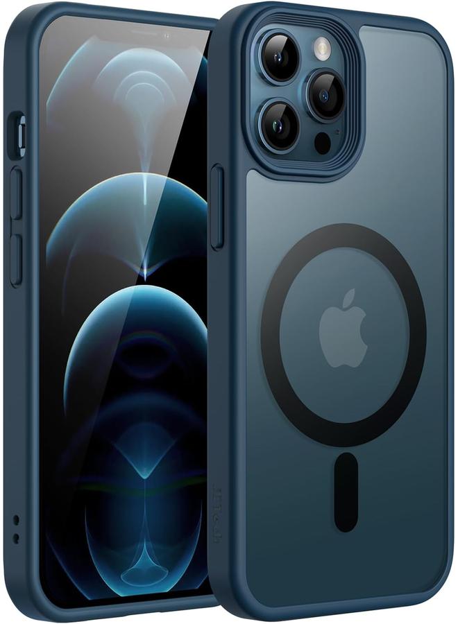 جي تيك جراب مغناطيسي لهاتف Iphone 12 Pro Max مقاس 6.7 بوصة متوافق مع Magsafe، غطاء خلفي شفاف غير لامع رفيع مقاوم للصدمات، أزرق - Image 1