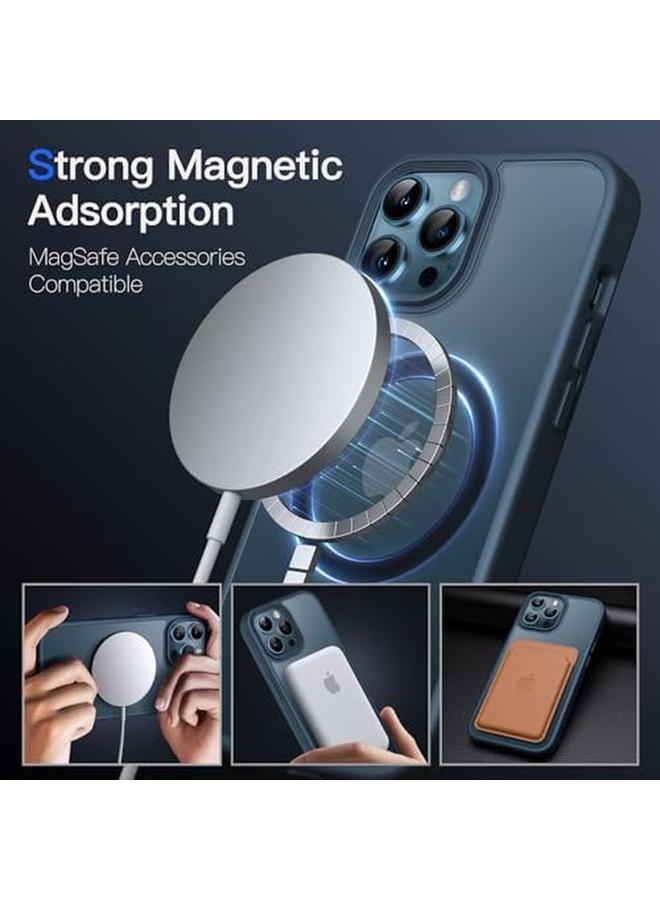 جي تيك جراب مغناطيسي لهاتف Iphone 12 Pro Max مقاس 6.7 بوصة متوافق مع Magsafe، غطاء خلفي شفاف غير لامع رفيع مقاوم للصدمات، أزرق - Image 3
