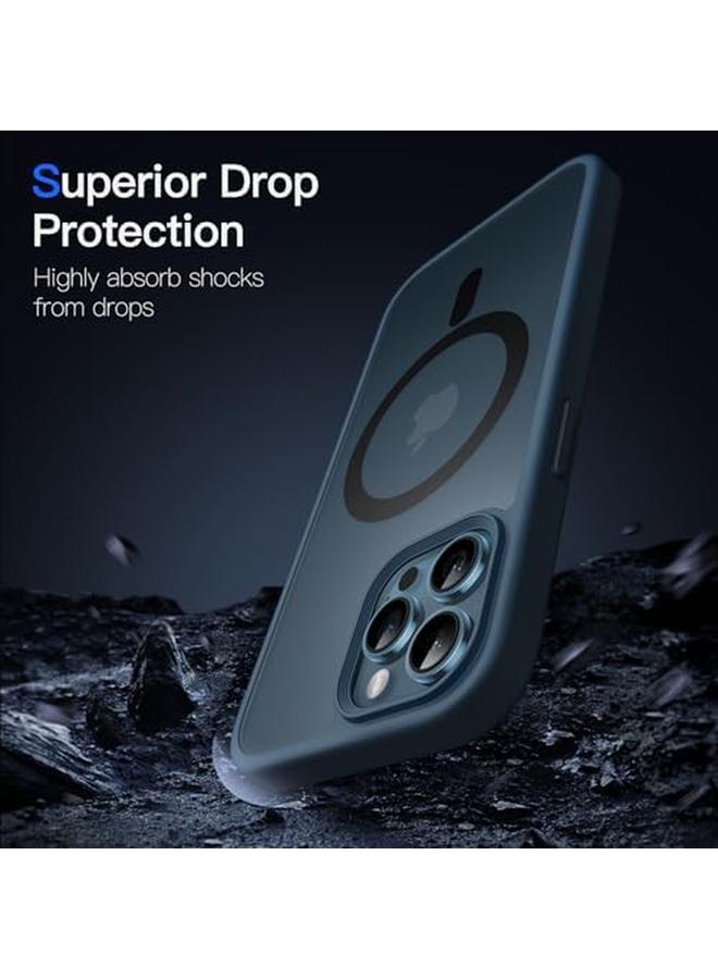 جي تيك جراب مغناطيسي لهاتف Iphone 12 Pro Max مقاس 6.7 بوصة متوافق مع Magsafe، غطاء خلفي شفاف غير لامع رفيع مقاوم للصدمات، أزرق - Image 5