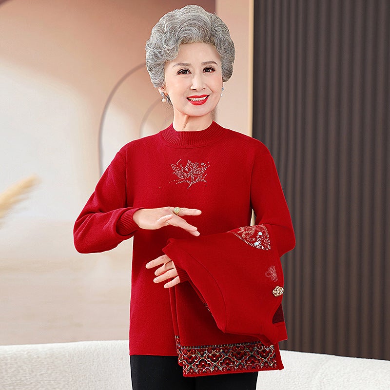 Autumn Clothing For The Elderly, Grandma'S Knitted Sweater Jacket, Middle-Aged And Elderly Mothers' Spring & Fall Style Two-Piece Set Of Clothes For The Elderly - Image 3