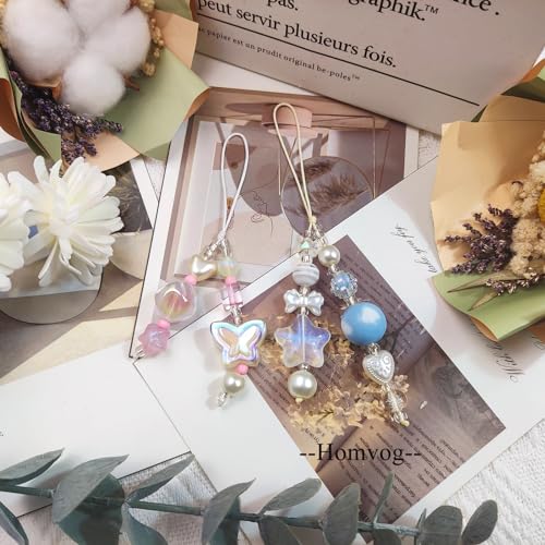 cioatu Homvog 1-4PCS Cute Phone Charms Aesthetic Y2K Cell Phone Charms Strap Strawberry Butterfly Star Phone Charm Y2K Accessories for Phone Bag Keychain Airpods Camera Pendants Decor, acrylic - Image 2