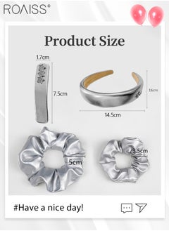 roaiss 5Pcs Hair Accessories for Women Girls, Silver Gray Glossy Leather Headband, 2 Fashion Elastic Hair Tie and 2 Hairpins Decorated with Shiny Stars, Ponytail Hair Clip Fashion Party Hair Accessories Set  - Image 3