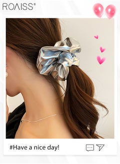 roaiss 5Pcs Hair Accessories for Women Girls, Silver Gray Glossy Leather Headband, 2 Fashion Elastic Hair Tie and 2 Hairpins Decorated with Shiny Stars, Ponytail Hair Clip Fashion Party Hair Accessories Set  - Image 2