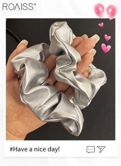 roaiss 5Pcs Hair Accessories for Women Girls, Silver Gray Glossy Leather Headband, 2 Fashion Elastic Hair Tie and 2 Hairpins Decorated with Shiny Stars, Ponytail Hair Clip Fashion Party Hair Accessories Set  - Image 5