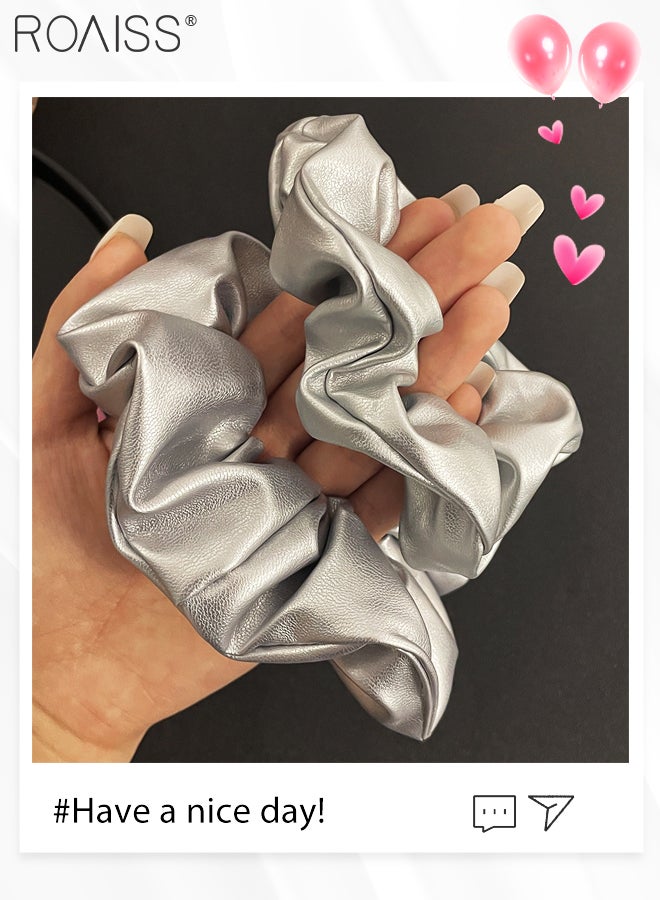 roaiss 5Pcs Hair Accessories for Women Girls, Silver Gray Glossy Leather Headband, 2 Fashion Elastic Hair Tie and 2 Hairpins Decorated with Shiny Stars, Ponytail Hair Clip Fashion Party Hair Accessories Set - Image 5