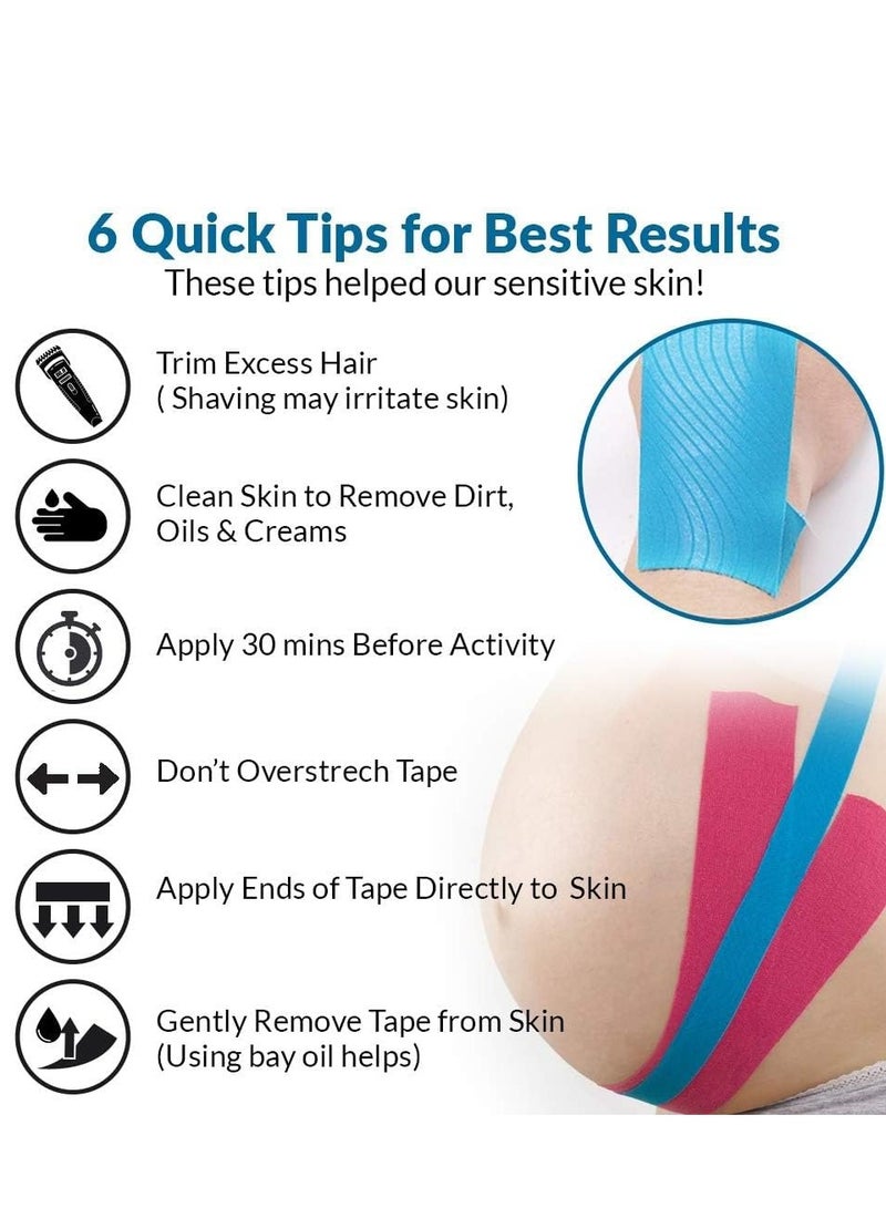 Generic 4 Rolls Waterproof Breathable Kinesiology Tape, Athletic Elastic Kneepad Muscle Pain Relief Knee Taping For Gym Fitness Running Tennis Swimming Football (Black, Skin, Pink, Light Blue)  - Image 3