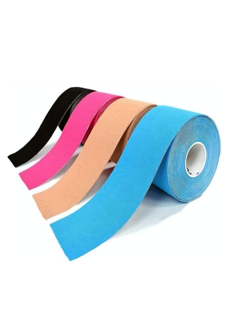 Generic 4 Rolls Waterproof Breathable Kinesiology Tape, Athletic Elastic Kneepad Muscle Pain Relief Knee Taping For Gym Fitness Running Tennis Swimming Football (Black, Skin, Pink, Light Blue)  - Image 1