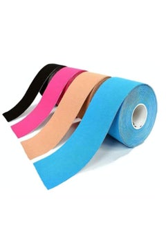 Generic 4 Rolls Waterproof Breathable Kinesiology Tape, Athletic Elastic Kneepad Muscle Pain Relief Knee Taping For Gym Fitness Running Tennis Swimming Football (Black, Skin, Pink, Light Blue) 